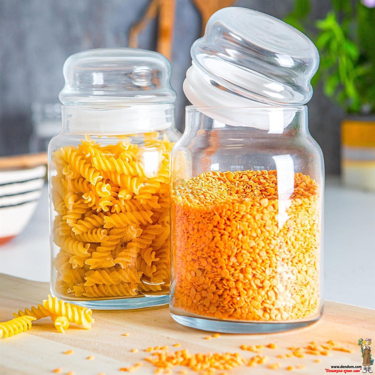 Стъклен буркан с капак за съхранение LAV Sera, 635 мл, 2бр