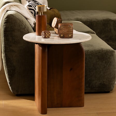 Холна маса atmosphera Nanda, Мангово дърво, Мрамор, Ø51 см