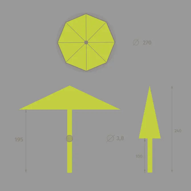 Прав накланящ се чадър Hesperide Sisko, Спици от фибростъкло, 2.7 m