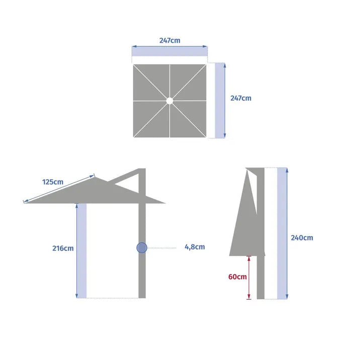 Градински чадър със странична стойка Hesperide Manoa, 2.5x2.5 m