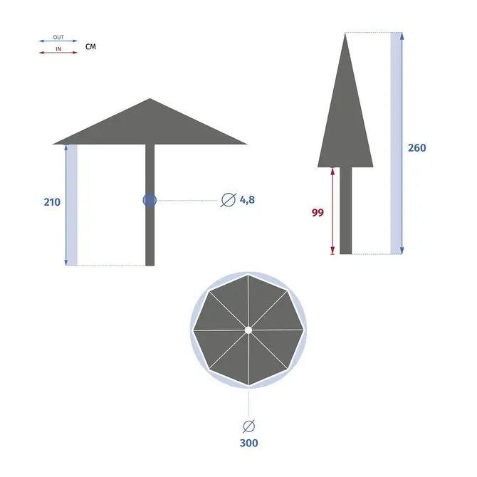 Градински прав чадър Hesperide Tinaei, Бамбуков прът, Olefin, 3 m