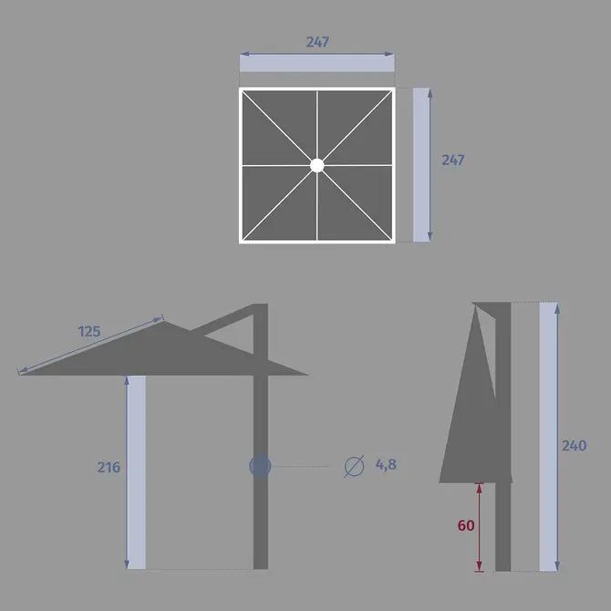 Градински чадър със странична стойка Hesperide Manoa, 2.5x2.5 m