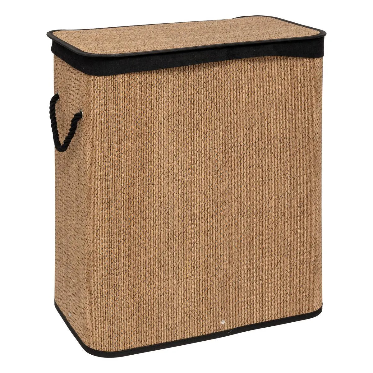 Кош за пране 5five, Правоъгълен, Бамбук и черен плат, 100 l