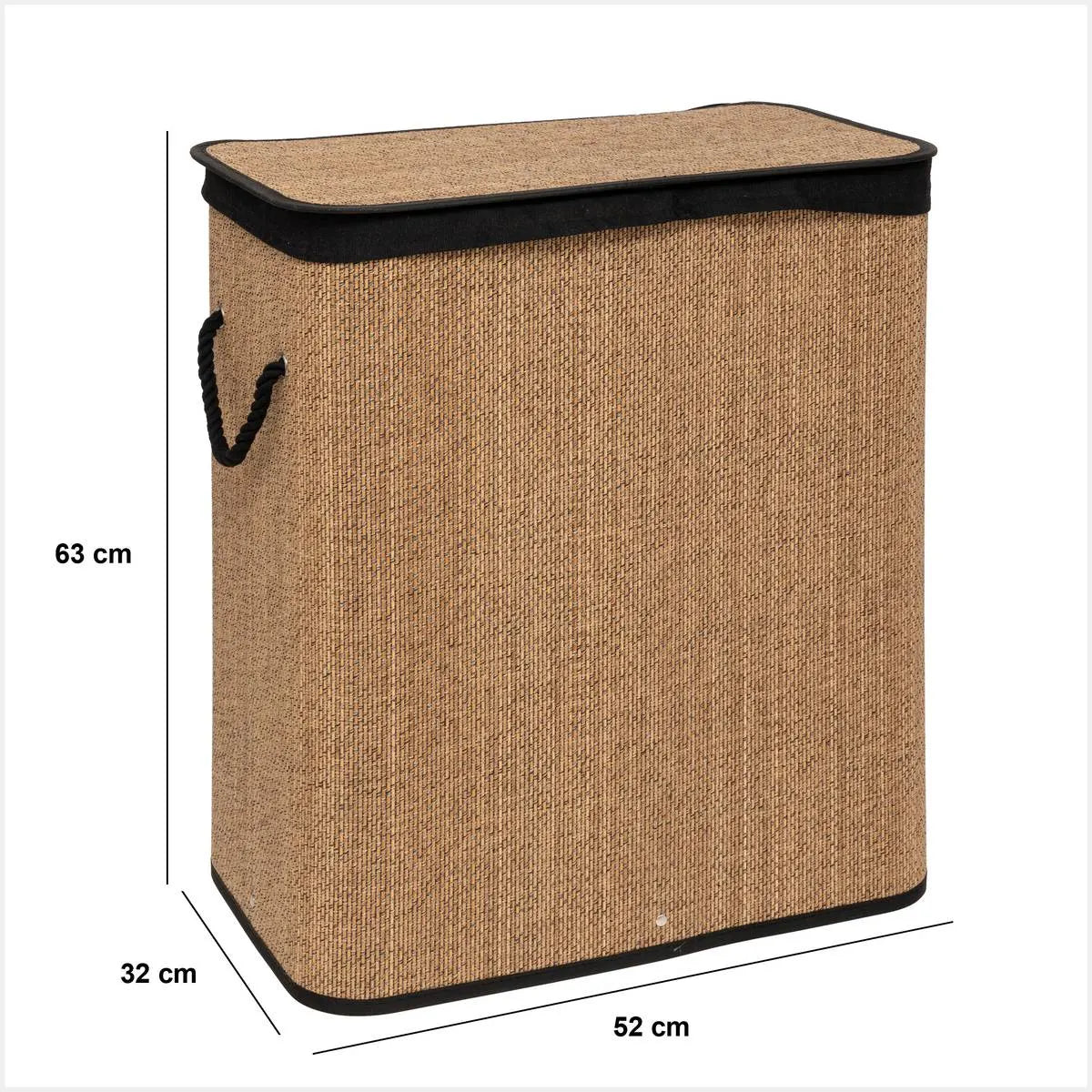 Кош за пране 5five, Правоъгълен, Бамбук и черен плат, 100 l