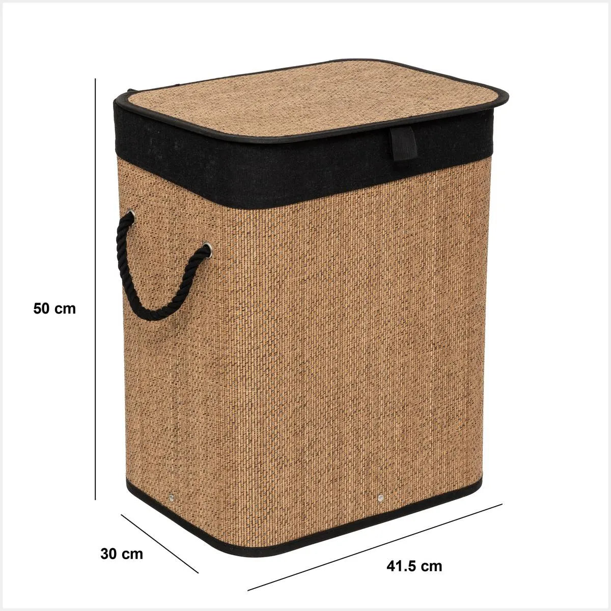 Кош за пране 5five, Правоъгълен, Бамбук и черен плат, 60 l