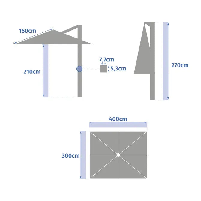 Градински чадър със странична стойка Hesperide Equador, Анодизиран,4x3 m