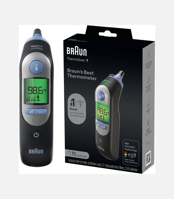 Ушен термометър Braun, Thermoscan 7, IRT6520B, Инфрачервен, Цифров, Черен