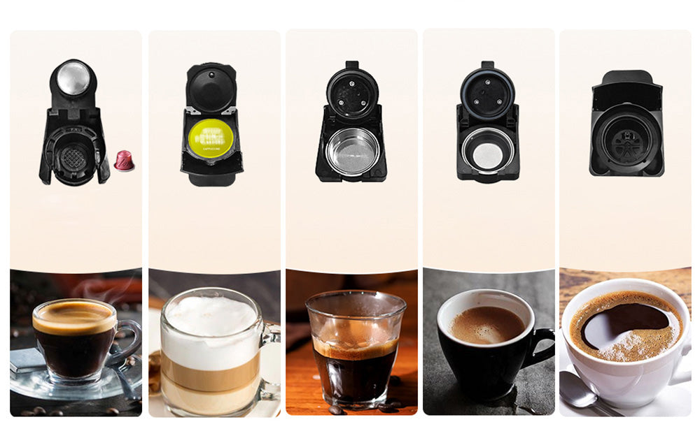 Мултифункционална 5 в 1 Еспресо Кафемашина Hibrew за мляно кафе, капсули Nespresso, Dolce Gusto, Lavazza, Ese pods, K-cup, 1450 w, 19 bar, Бял
