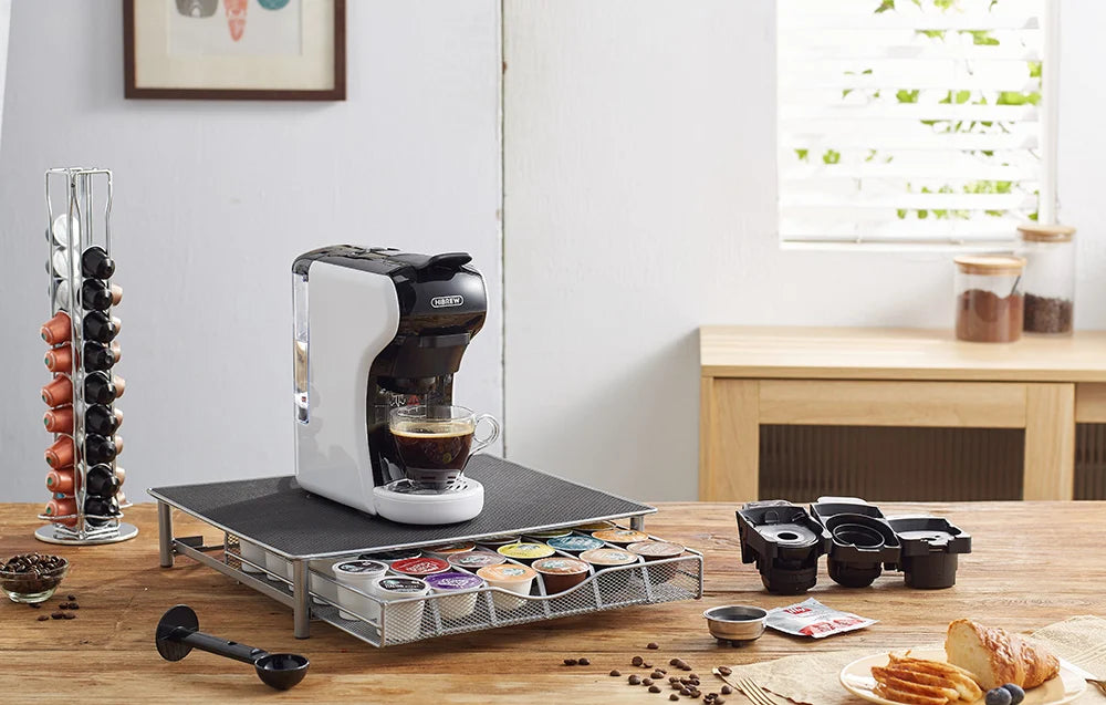 Мултифункционална 4в1 Еспресо Кафемашина HiBrew H1A , кафе и опция за капсули,, 1450 w, 19 bar, Бял