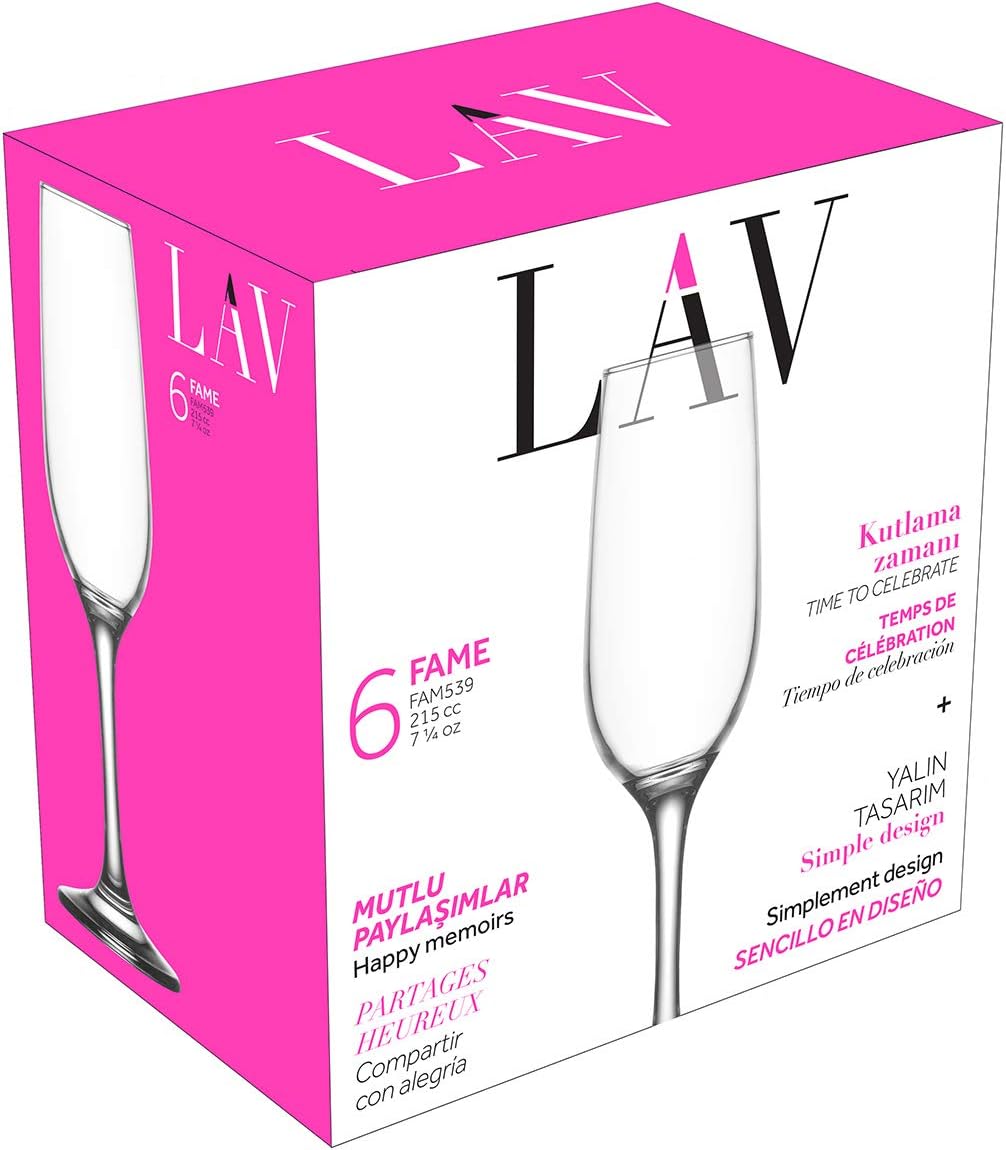 Сет чаши за шампанско LAV Fame, 215 мл, 6 бр