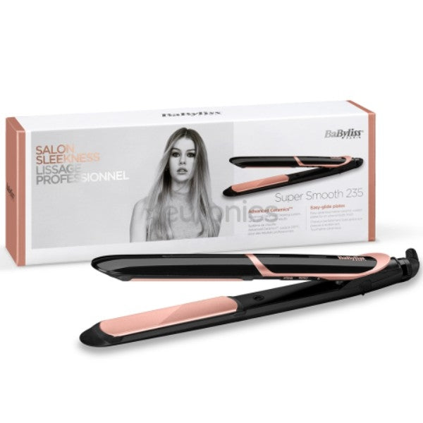 Преса за коса BaByliss ST391E Super Smooth, Плочи Tourmaline-Ceramic, 6 нива на температурата, 235 градуса, Йонизация, Черен/Розов