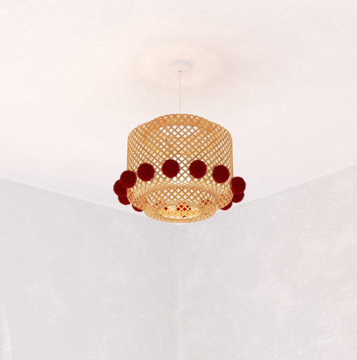 Детска висяща лампа atmosphera Liby , Бамбук с червени помпони, 30 см