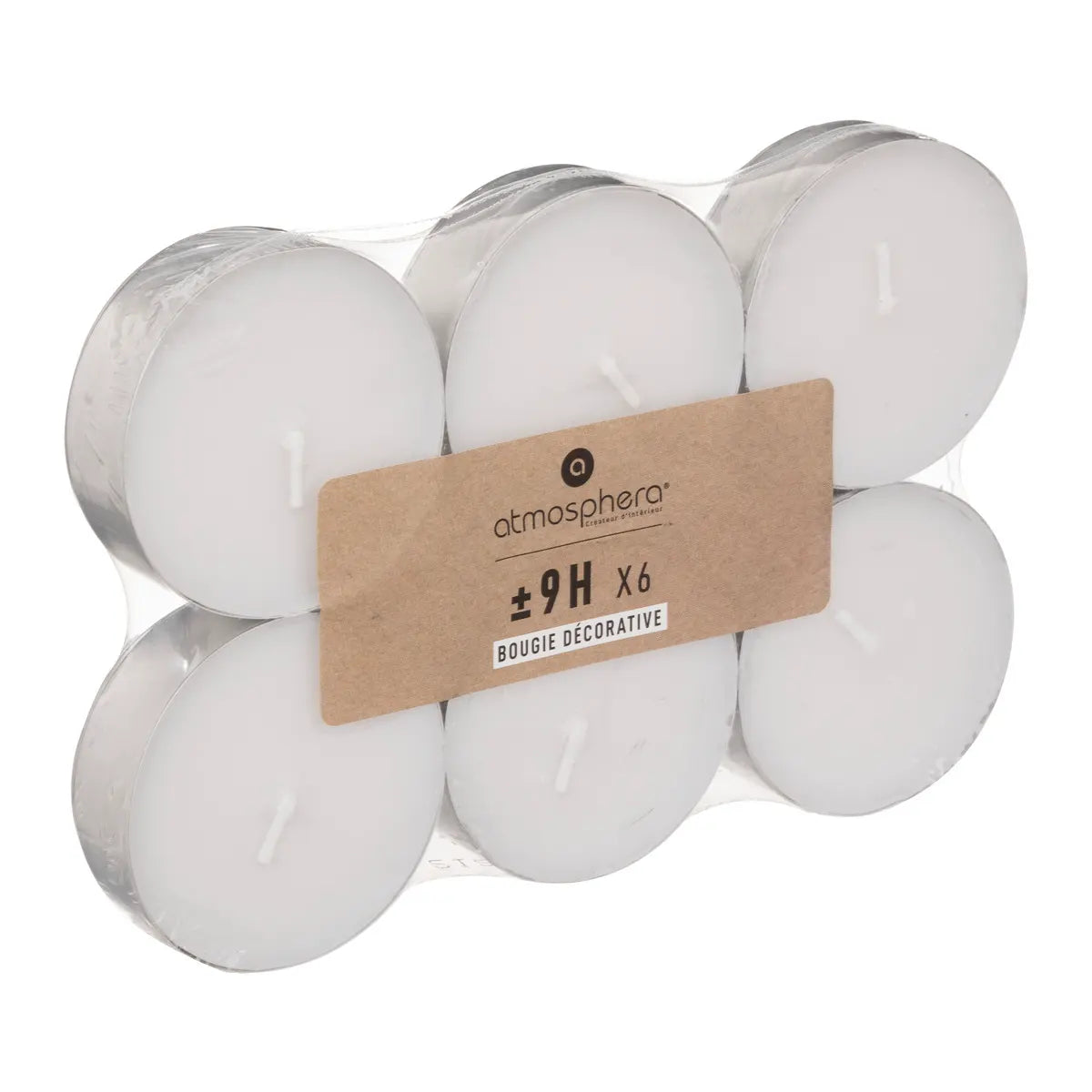 Комплект чаени свещи без аромат atmosphera Many, 6 Броя, Диаметър 5.6 см, Бели