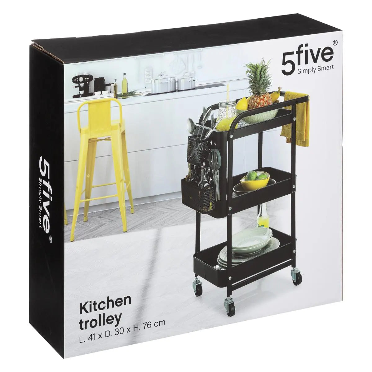 Кухненска количка 5five, Черен, Метал, Перфорирана