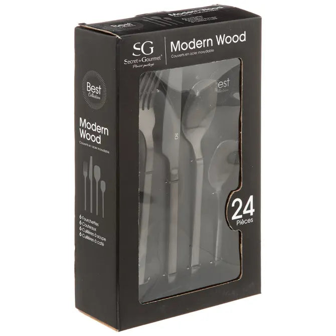 Комплект прибори Secret de Gourmet Modern Wood, Инокс, 24 части