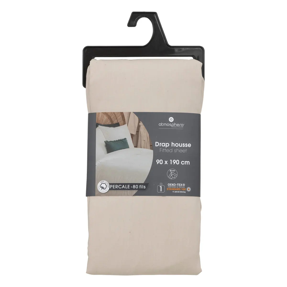 Еластичен чаршаф atmosphera, Перкал, 90x190 cm