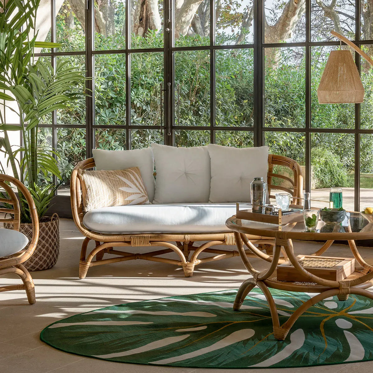 Двуместен диван atmosphera Farah, Ратан, Бял, 152x80,5x75 cm