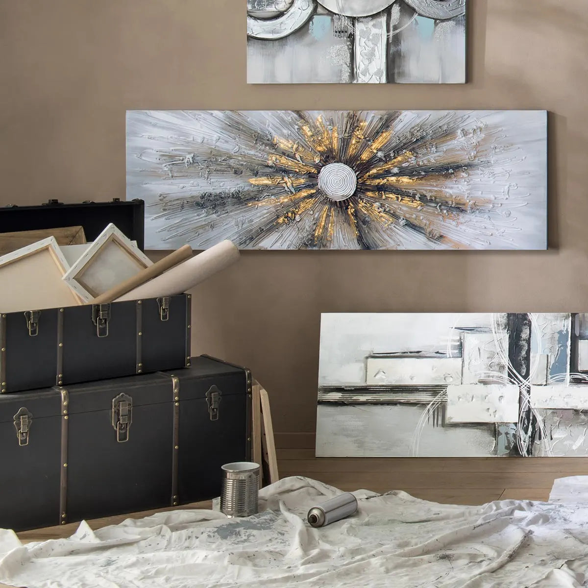 Картина atmosphera Kylia, Ръчно рисувано платно 150x150 см, Златна, Асорти дизайни