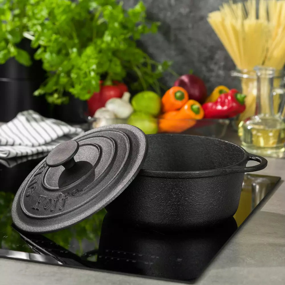 Тенджера KingHoff 2253, Чугунен капак, Чугунени дръжки, индукционен, 2.4 л, Диаметър 22 см