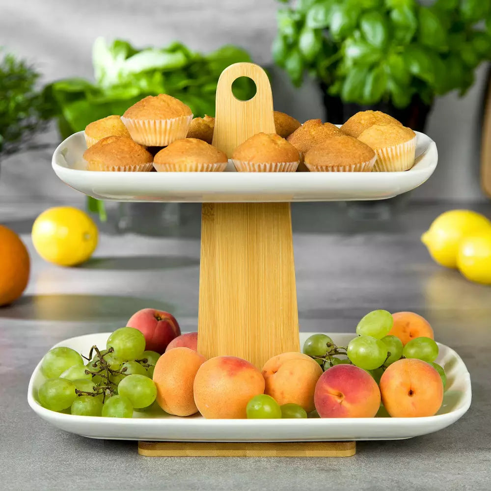 Поднос за сервиране,Kassel 93562, порцелан, акациево дърво, Бял