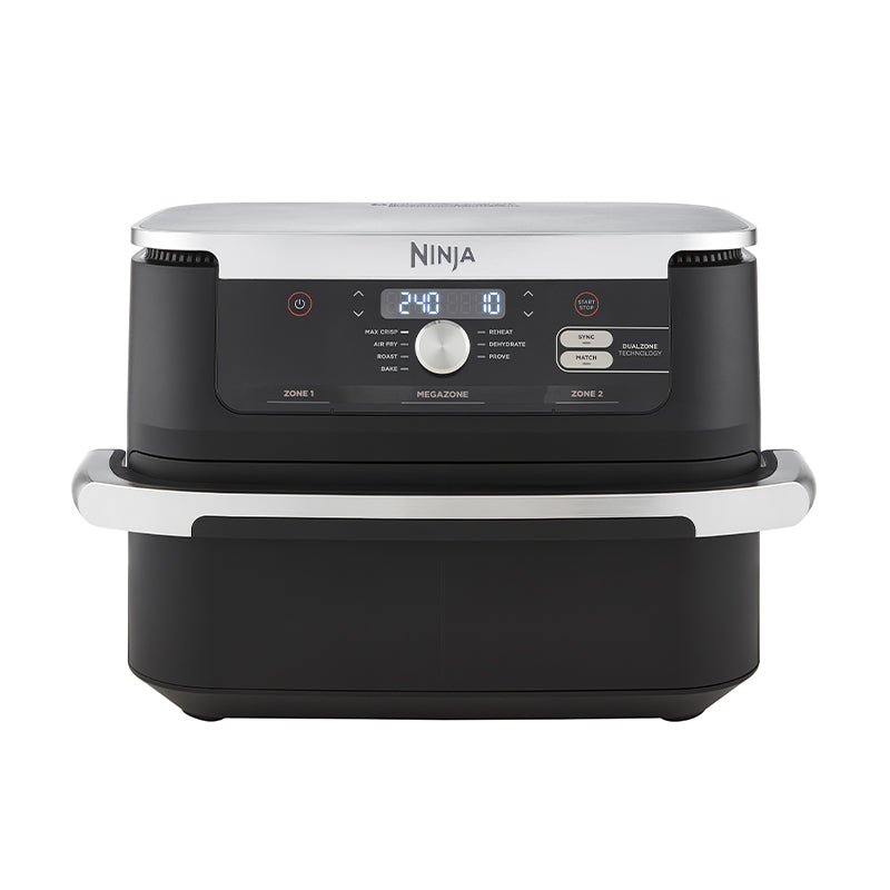 Фритюрник с горещ въздух Ninja Flex Drawer AF500EU, Капацитет за храна 2 кг, 2470 W, Температурен диапазон 40 - 240 °C, Две зони за готвене, 7 програми, Черен