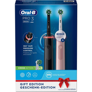 Комплект от 2 електрически четки за зъби Oral-B Pro 3-3900, Розов и Черен