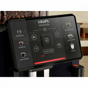 Кафеавтомат Krups Sensation EA910B10, 5 рецепти, Сензорен екран, Налягане 15 бара, Капацитет на резервоара за кафе 260 гр, Дюза за пара, 1450W, Система Thermoblock Compact, Черен/Лилав