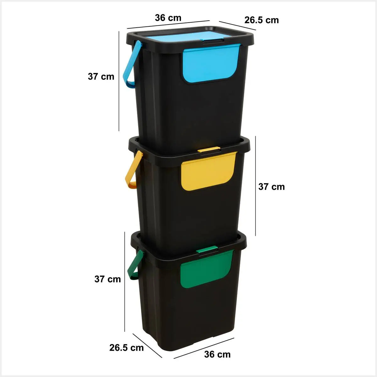 Комплект от 3 коша за разделно събиране 5five, Пластмаса, 24 l