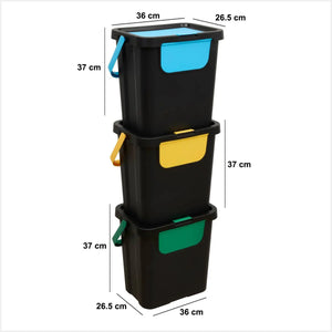Комплект от 3 коша за разделно събиране 5five, Пластмаса, 24 l