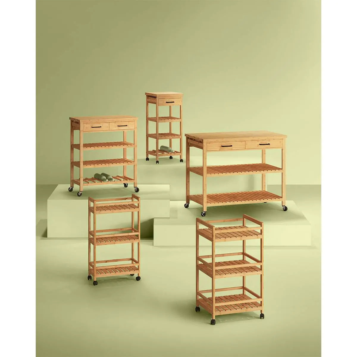 Кухненска количка 5five Linha, Средна, Бамбук, 3 нива