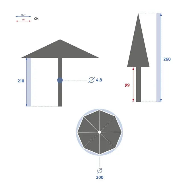 Градински прав чадър Hesperide Tinaei, Бамбуков прът, Olefin, 3 m
