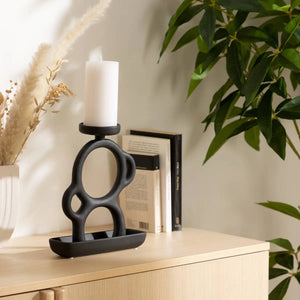 Свещник atmosphera Sab Olme, Керамика, Черен, 25 cm