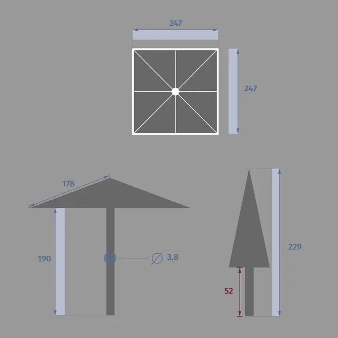 Прав накланящ се чадър Hesperide Soya, 2.5x2.5 m
