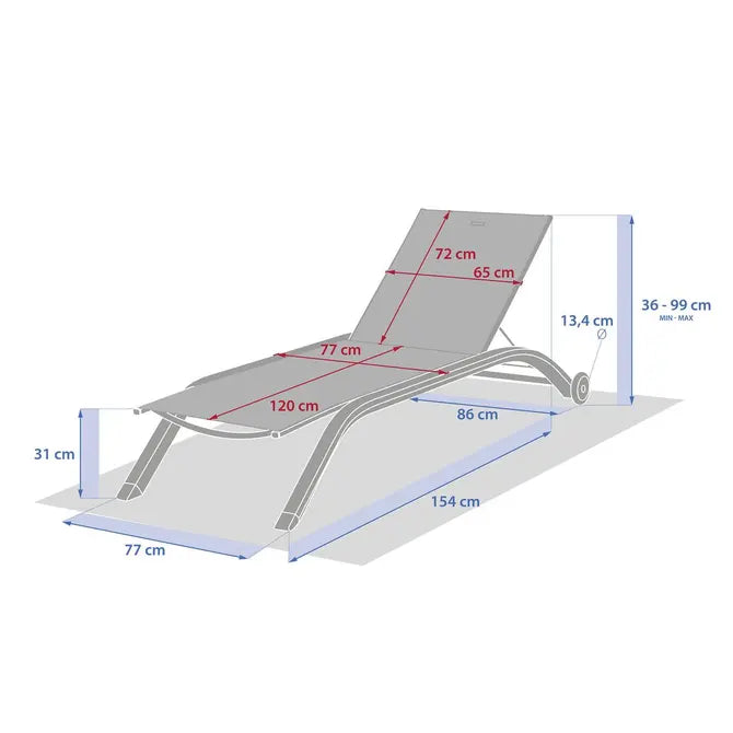 Сгъваем шезлонг с колелца Hesperide Jimani, Алуминий, Регулируем