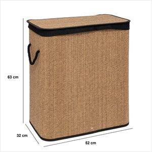 Кош за пране 5five, Правоъгълен, Бамбук и черен плат, 100 l