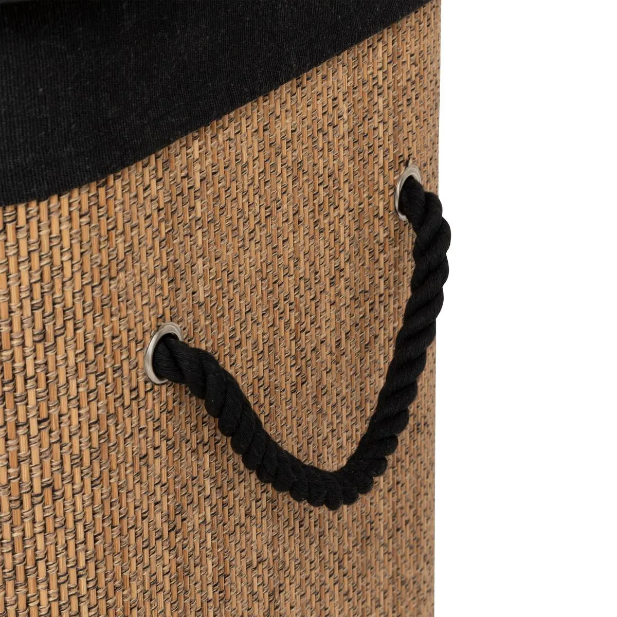 Кош за пране 5five, Правоъгълен, Бамбук и черен плат, 60 l