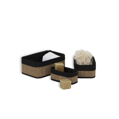 Комплект от 3 коша за съхранение 5five, Бамбук и плат, Черни