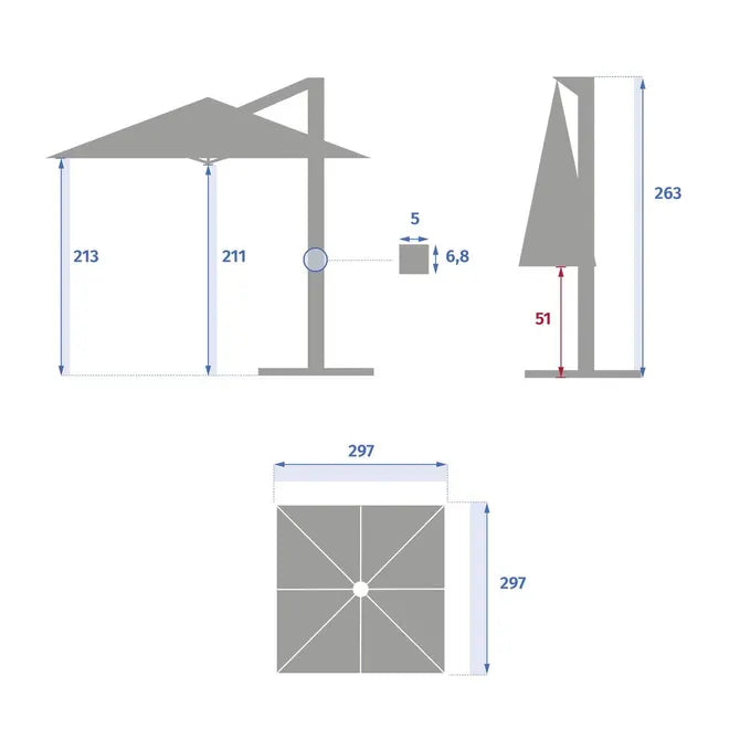 Градински чадър със странична стойка Hesperide Cayo, 3x3 m