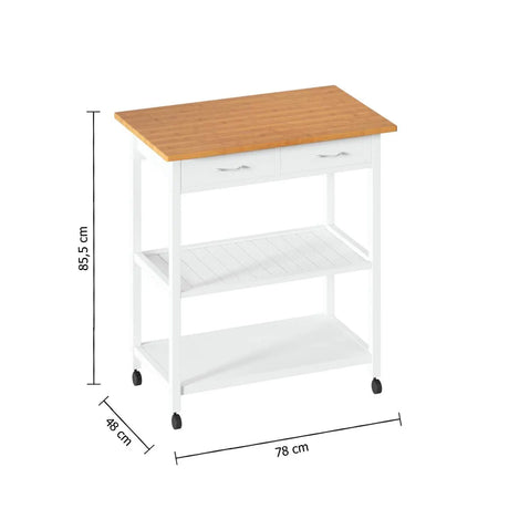 Кухненска количка 5five, Голяма, Бяло дърво и бамбук, С ефект