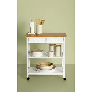 Кухненска количка 5five, Голяма, Бяло дърво и бамбук, С ефект