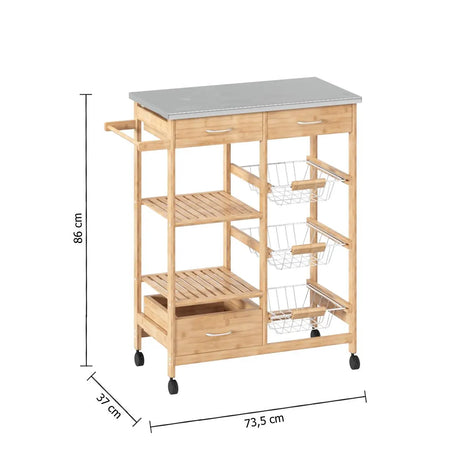 Кухненска количка 5five, Голяма, Бамбук, С метален плот