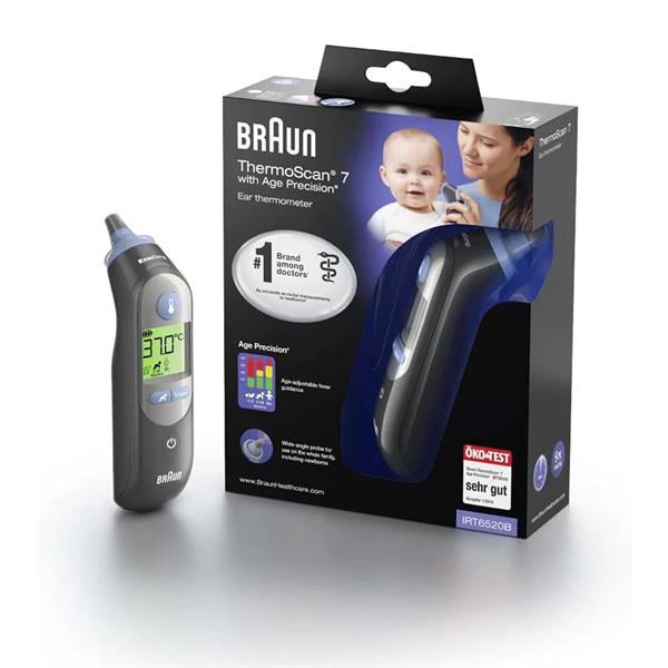 Ушен термометър Braun, Thermoscan 7, IRT6520B, Инфрачервен, Цифров, Черен