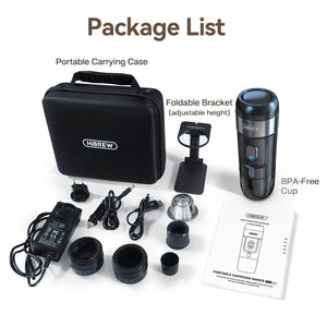 Преносима 3в1 кафемашина HiBREW H4A-premium с адаптер и калъф за пренасяне, 80W, 15 бара, Черен