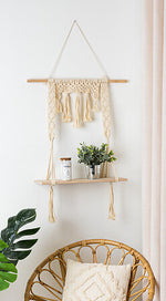 Рафт за стена atmosphera, Макраме и MDF, 60x20x80 см