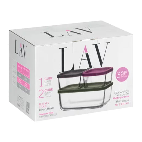 Сет от 3 стъклени кутии LAV Cube, Сив капак