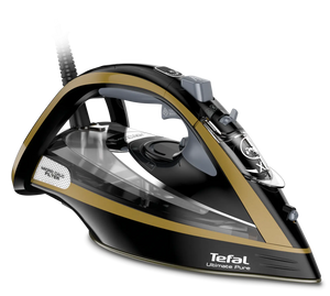 Ютия Tefal Ultimate Pure FV9865, 3000 W, Парна струя 250 гр/мин, Променлива пара 0-60 гр/мин, Резервоар за вода 350 мл, Плоча Durilium AirGlide Autoclean, Автоматично спиране, Черен/Златист