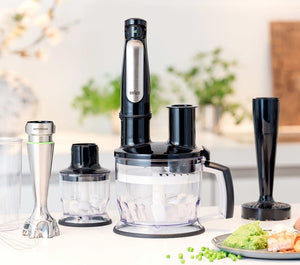 Пасатор Braun MultiQuick 7087X, 1000 W, Мерителен съд 0.6 л, Кухненски робот 1.5 л, Чопър 0.35 л, Аксесоар за пюре, Тел, Променлива скорост, Черен
