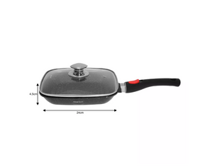 Грил тиган KingHoff 1510, 24 cm, Мраморно покритие, Капак и махаща се дръжка