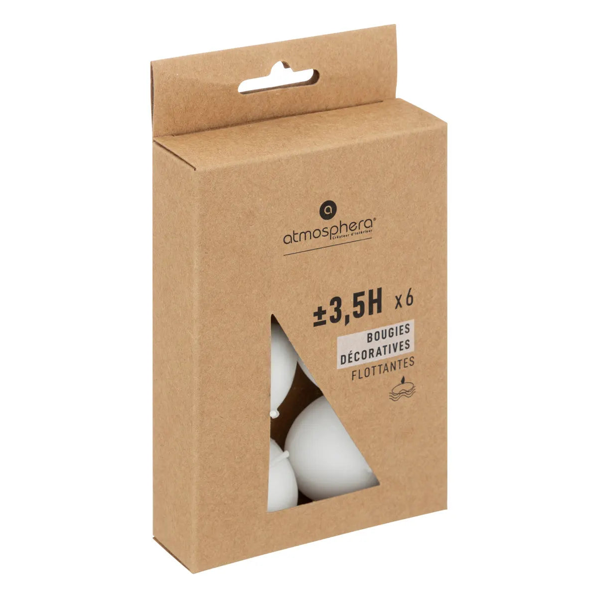 Комплект свещи без аромат atmosphera Many, 6 Плаващи, Диаметър 4.5 см, Бели