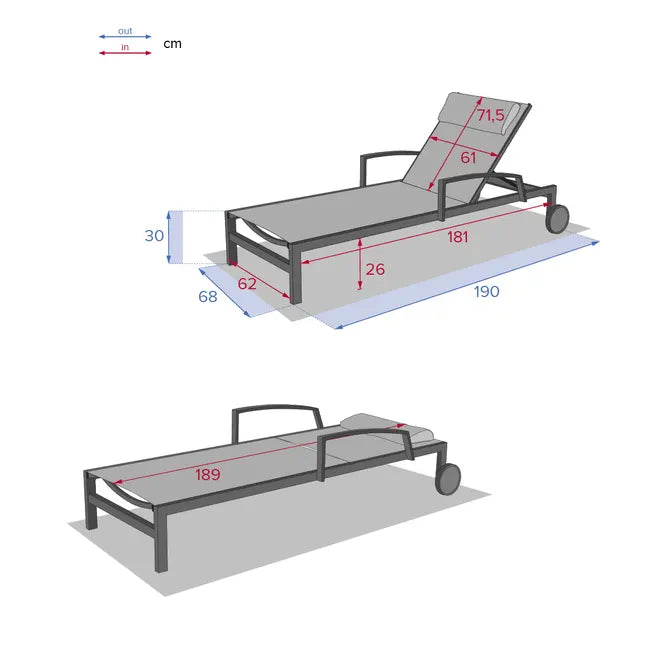 Алуминиев шезлонг с колелца Hesperide Ocala, Антрацит/Графит